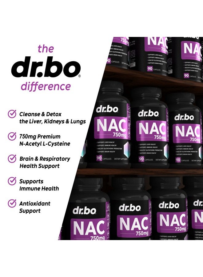 dr.bo NAC Supplement N-Acetyl Cysteine Pills - 750mg N Acetyl Cysteine Pure Vitamin Capsule - Daily Liver Support Formula for Lung Cleanse Health, Kidney Detox, Brain & Respiratory Supplements - 90 Capsules - Image 4