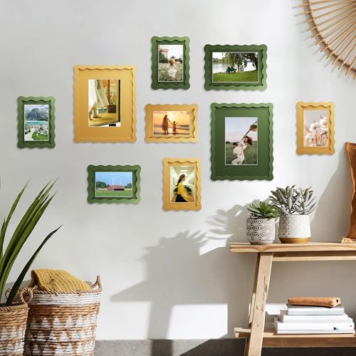 THKRLOF 11x14 Picture Frame with Mat for 8x10, Wavy Edge Wooden Real Glass Photo Frame for Wall Hanging, Green, 1 Pack - Image 3