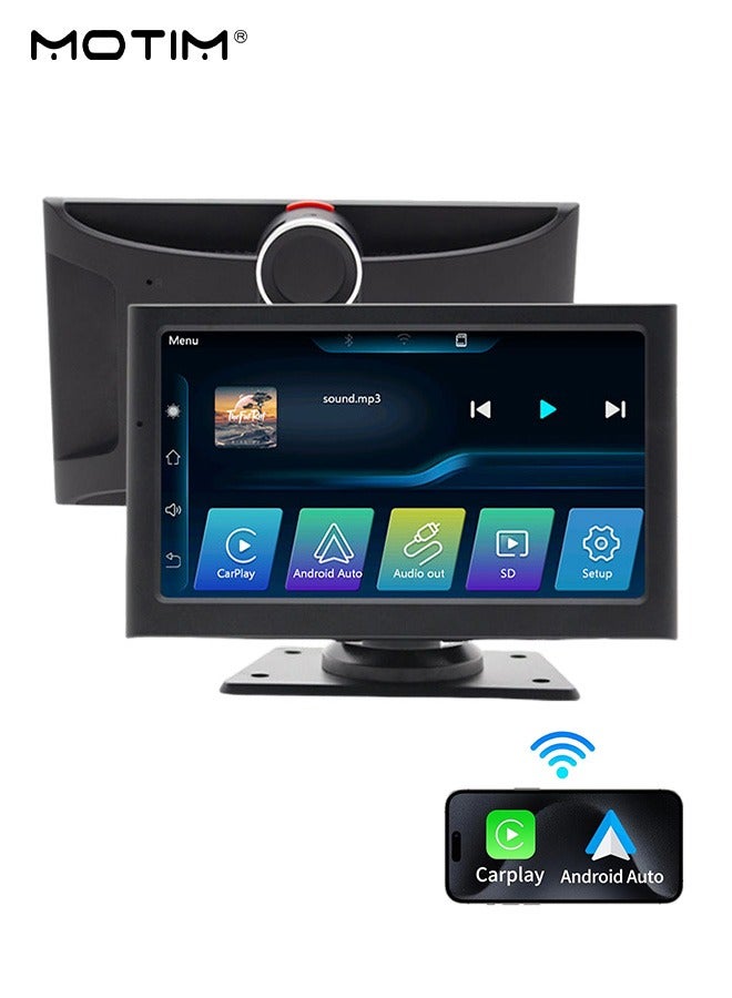 Motim 7 inch Wireless Carplay, IPS HD Touchscreen Screen Wireless Carplay, Portable Car GPS Navigator AV Reverse, Car Audio Bluetooth Touch Screen Car MP5 Player for Car with Siri/Google, AUX/FM - Image 1