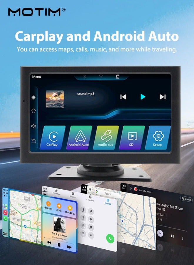Motim 7 inch Wireless Carplay, IPS HD Touchscreen Screen Wireless Carplay, Portable Car GPS Navigator AV Reverse, Car Audio Bluetooth Touch Screen Car MP5 Player for Car with Siri/Google, AUX/FM - Image 2