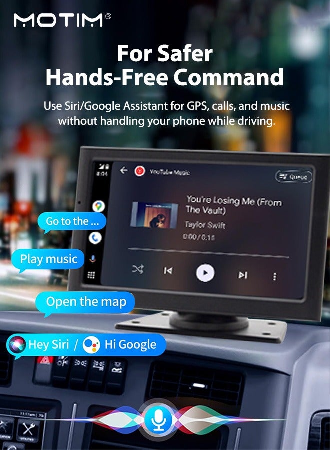 Motim 7 inch Wireless Carplay, IPS HD Touchscreen Screen Wireless Carplay, Portable Car GPS Navigator AV Reverse, Car Audio Bluetooth Touch Screen Car MP5 Player for Car with Siri/Google, AUX/FM - Image 3