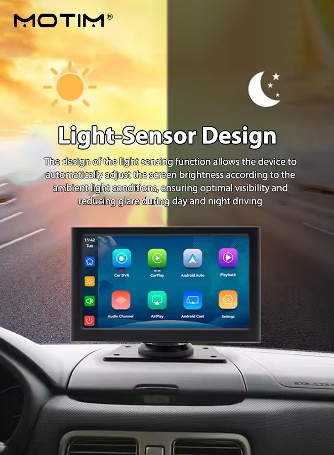 Motim 7 inch Wireless Carplay, IPS HD Touchscreen Screen Wireless Carplay, Portable Car GPS Navigator AV Reverse, Car Audio Bluetooth Touch Screen Car MP5 Player for Car with Siri/Google, AUX/FM - Image 4