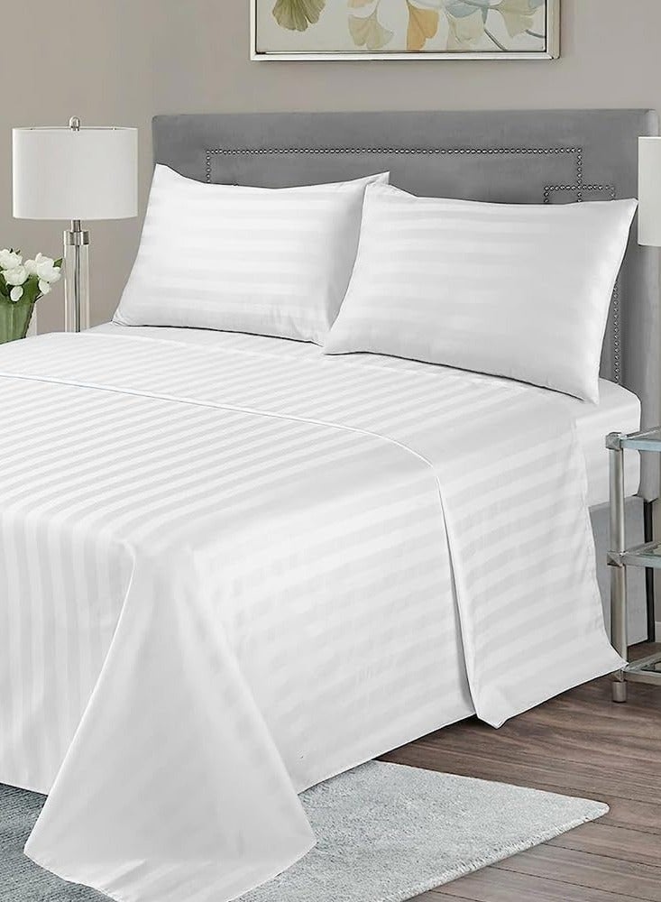تى ام هوم طقم ملاية مسطحة 3 قطع استرايب من TM Home – قطن طبيعي 100%، 400 غرزة – يشمل 2 كيس مخدة فندقي  - Image 2