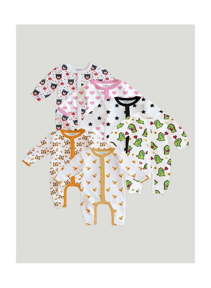 LUAY 100% Cotton Full Sleeves Printed Baby Romper,Bodysuit Jumpsuit for Baby Girls & Baby Boy (Pack of 6)