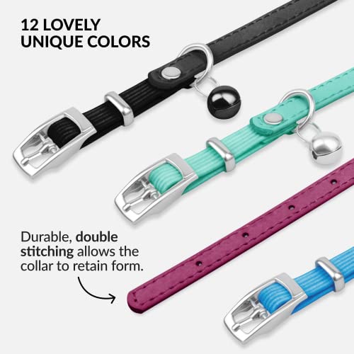 CollarDirect Leather Cat Collar with Bell - Kitten Collar, Small and Big Cat Strap for Boy Cats, Girl Cats with Safety Elastic Strap (Neck Fit 8"-11", Pink) - Image 5