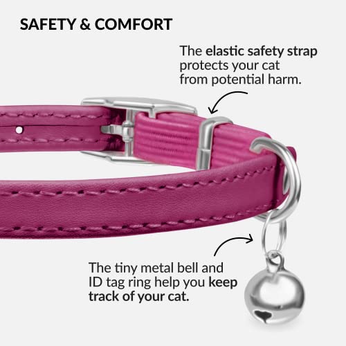 CollarDirect Leather Cat Collar with Bell - Kitten Collar, Small and Big Cat Strap for Boy Cats, Girl Cats with Safety Elastic Strap (Neck Fit 8"-11", Pink) - Image 3