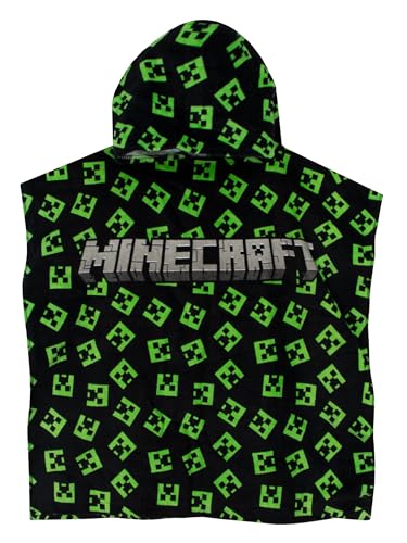 Minecraft Hooded Towel Creeper Towel Poncho Gaming Beach Towels for Boys One Size Black - Image 1