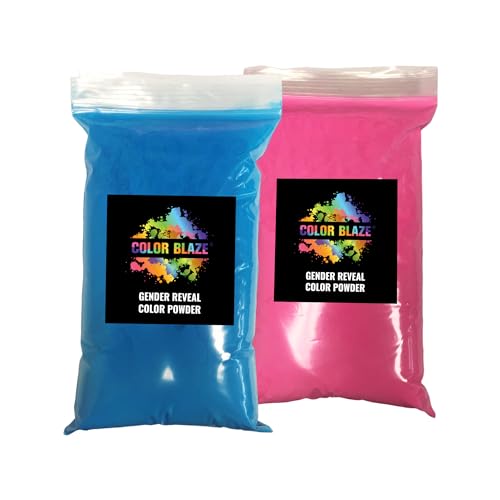 Color Blaze بودرة الكشف عن جنس الطفل كولور بليز - 1lb أزرق و1lb وردي - بودرة ملونة للولد أو البنت - للاحتراق في السيارات والدراجات النارية، ورمي الألوان، والتصوير الفوتوغرافي، والمهرجانات - عبوة من 2 أكياس بوزن 1 باوند - أزرق/وردي - Image 1