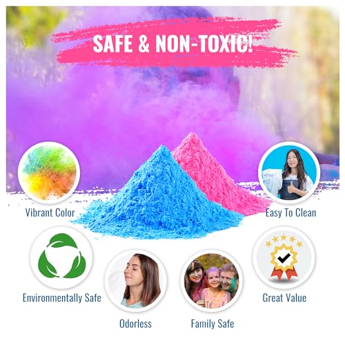 Color Blaze بودرة الكشف عن جنس الطفل كولور بليز - 1lb أزرق و1lb وردي - بودرة ملونة للولد أو البنت - للاحتراق في السيارات والدراجات النارية، ورمي الألوان، والتصوير الفوتوغرافي، والمهرجانات - عبوة من 2 أكياس بوزن 1 باوند - أزرق/وردي - Image 3