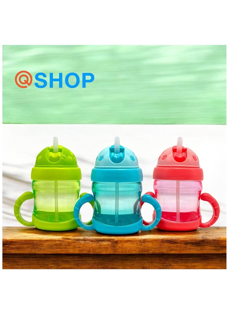 QSHOP Baby Training Sippy Cup for Baby, Water Bottle for Babies 6 Months, Baby Water Bottle with Soft Silicone Spout, BPA Free 200ml Plastic Drinking Bottle with Handle  - Image 3