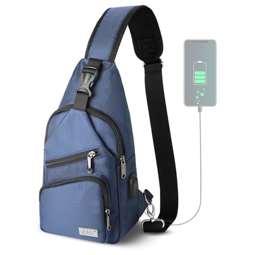 AMJ Crossbody Sling Bag Men Casual Shoulder Backpack Chest Daypack Satchel for Hiking TravelLarge Blue - Image 1