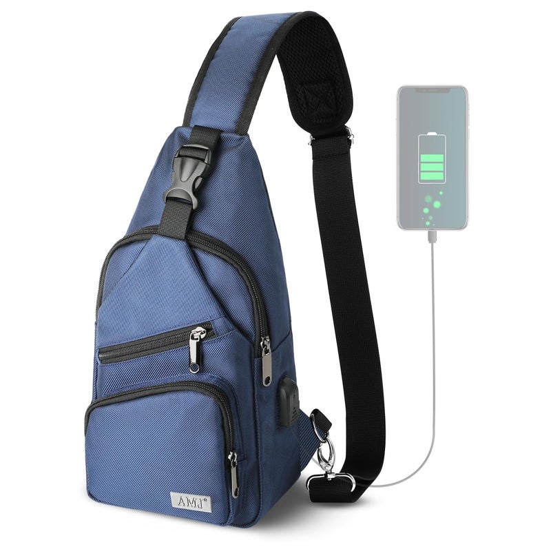 AMJ Crossbody Sling Bag Men Casual Shoulder Backpack Chest Daypack Satchel for Hiking TravelLarge Blue - Image 2
