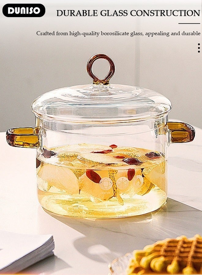 Glass Cooking Pot, Heat-Resistant Glass Saucepan with Anti-Scald Cover - Image 2