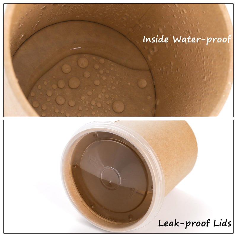 Lyellfe 80 Pack Paper Soup Containers with Lids  16 Oz Disposable Kraft Paper Food Cups  To Go Take Out Cups for Hot Cold Drinks  Microwavable Freezer Safe - Image 4