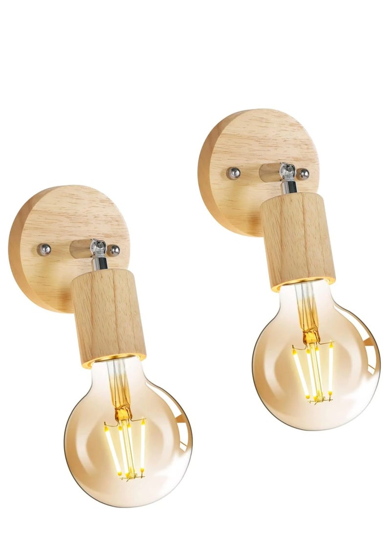 Goeco Set of 2 Vintage Industrial Indoor Wall Lights, Adjustable Wooden Wall Lamp, Retro E27 Indoor Lighting for Bedroom Living Room Corridor Stairs  - Image 2