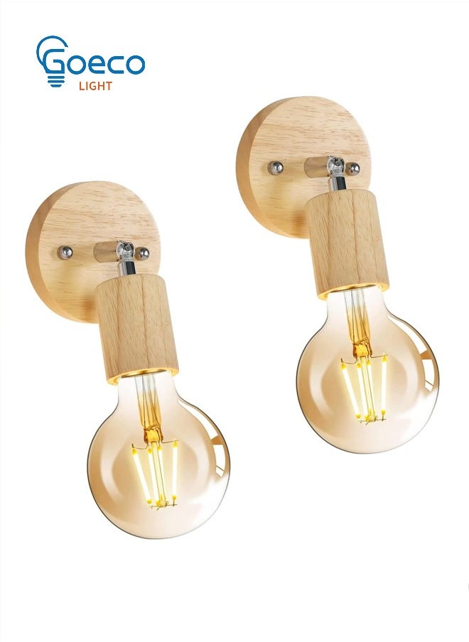 Goeco Set of 2 Vintage Industrial Indoor Wall Lights, Adjustable Wooden Wall Lamp, Retro E27 Indoor Lighting for Bedroom Living Room Corridor Stairs  - Image 1