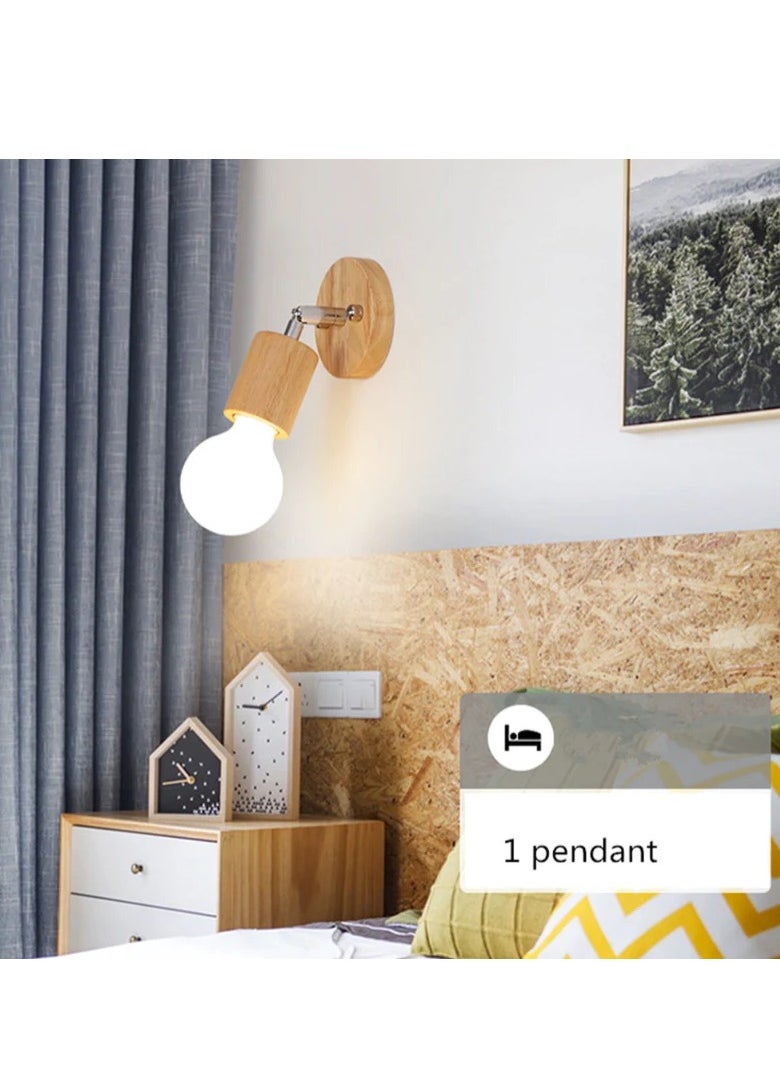 Goeco Set of 2 Vintage Industrial Indoor Wall Lights, Adjustable Wooden Wall Lamp, Retro E27 Indoor Lighting for Bedroom Living Room Corridor Stairs  - Image 3