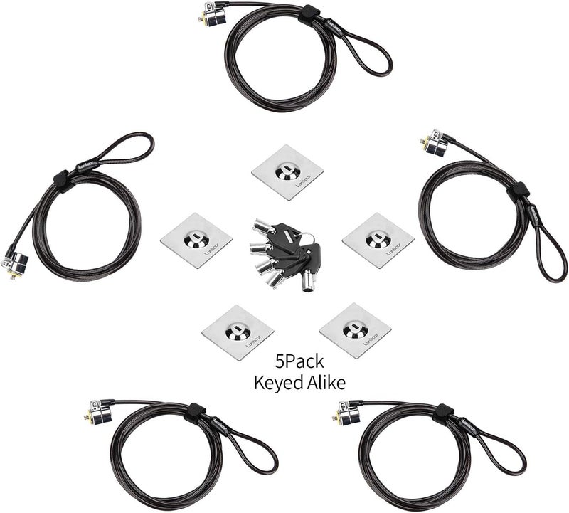 LORADAR 5Pack Laptop Cable Lock Hardware Security Cable Lock Anti Theft 5Keys 6.7Ft Compatible for Tablet Laptops, iMac,Out Door TV,Mac mini,& Other Devices Longer Cable（ 5PCS keyed Alike） - Image 1
