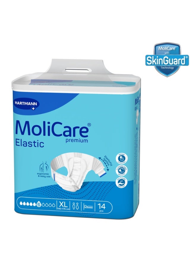 Molicare Adult Diaper, Molicare Premium Elastic, Slip diapers for adult incontinence, Unisex,Extra Large, 6 Drops, 14pcs/pack - Image 1