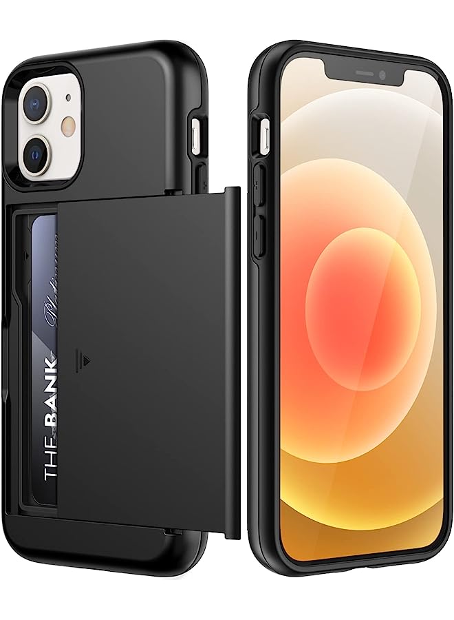 Jetech Wallet Case For Iphone 12/12 Pro 6.1-Inch With Card Holder, Dual Layer Shockproof Protective Phone Cover, Sliding Hidden Slot (Black) - Image 1