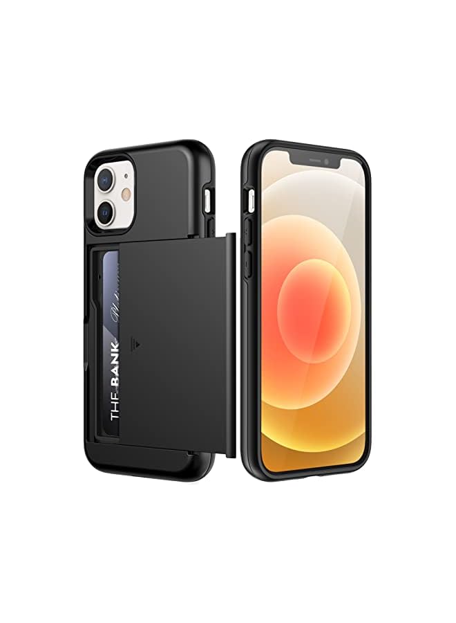 Jetech Wallet Case For Iphone 12/12 Pro 6.1-Inch With Card Holder, Dual Layer Shockproof Protective Phone Cover, Sliding Hidden Slot (Black) - Image 2