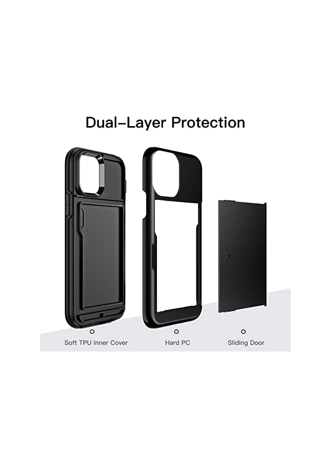 Jetech Wallet Case For Iphone 12/12 Pro 6.1-Inch With Card Holder, Dual Layer Shockproof Protective Phone Cover, Sliding Hidden Slot (Black) - Image 3
