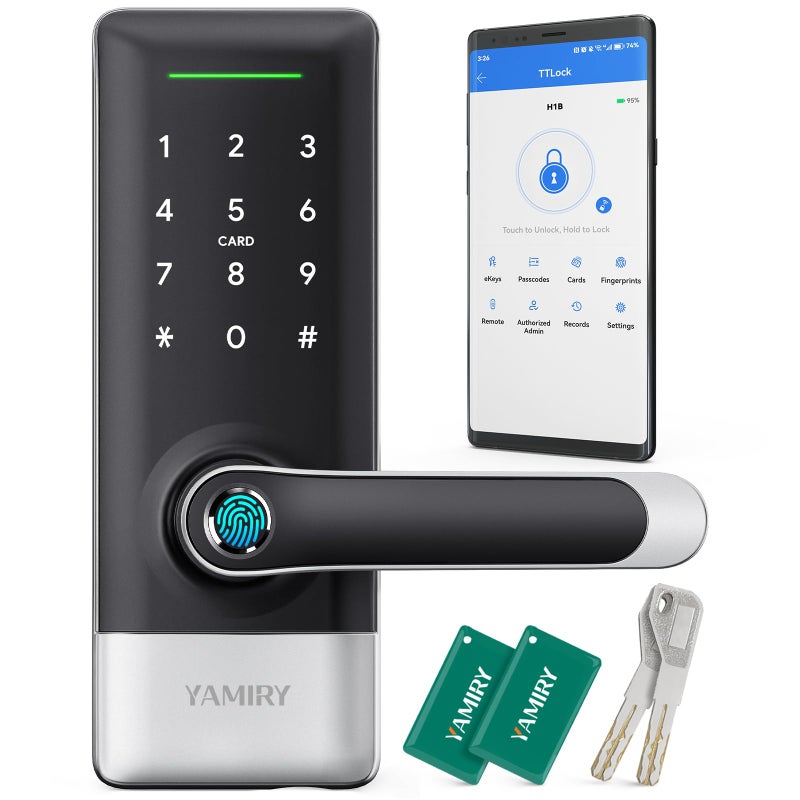Yamiry Smart Door Lock, Biometric Fingerprint, Keyless Entry, App Control, 6 Ways to Unlock, DIY Installation (Silver) - Image 1