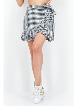 Women Checkered Mini Skirt, Black