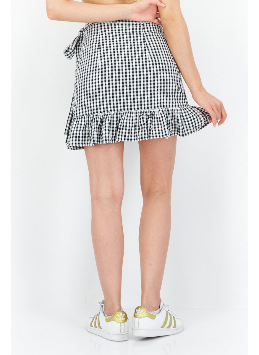 EDC Women Checkered Mini Skirt, Black  - Image 2