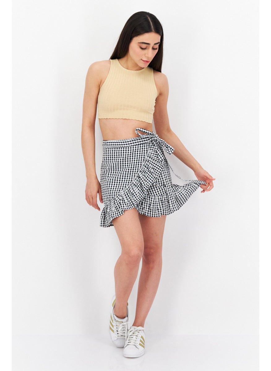 EDC Women Checkered Mini Skirt, Black  - Image 3