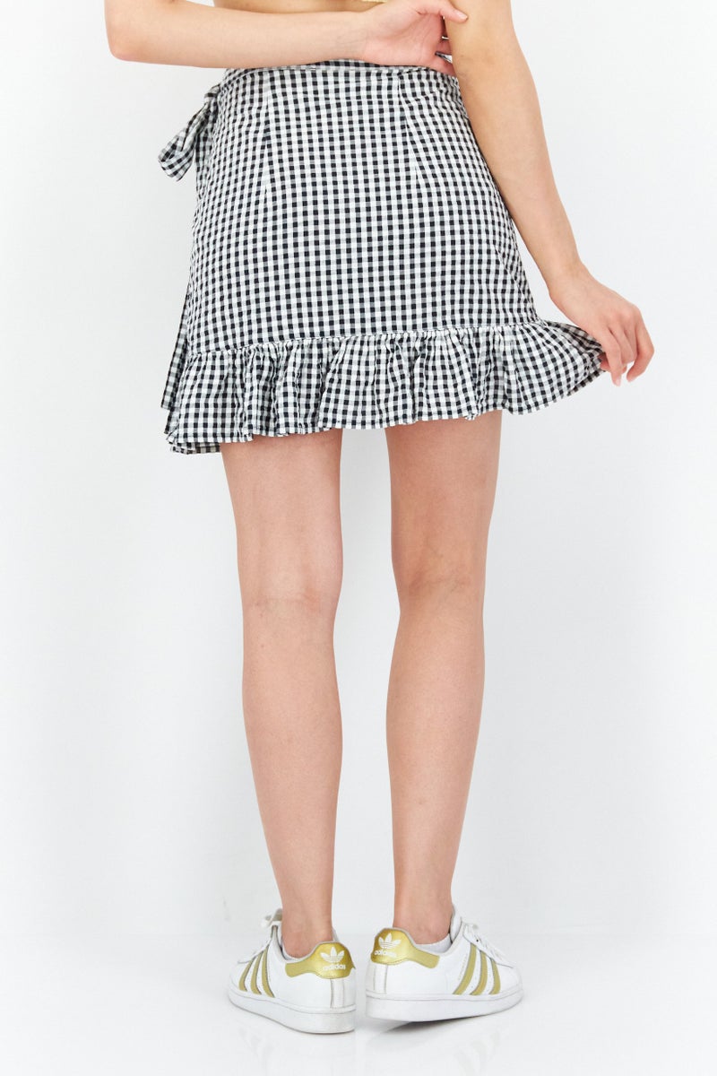 EDC Women Checkered Mini Skirt, Black - Image 2