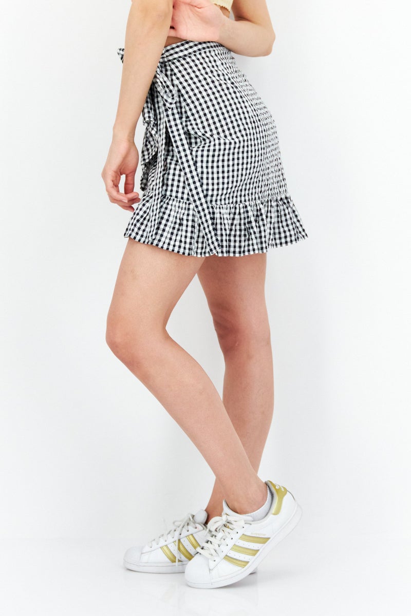 EDC Women Checkered Mini Skirt, Black - Image 2