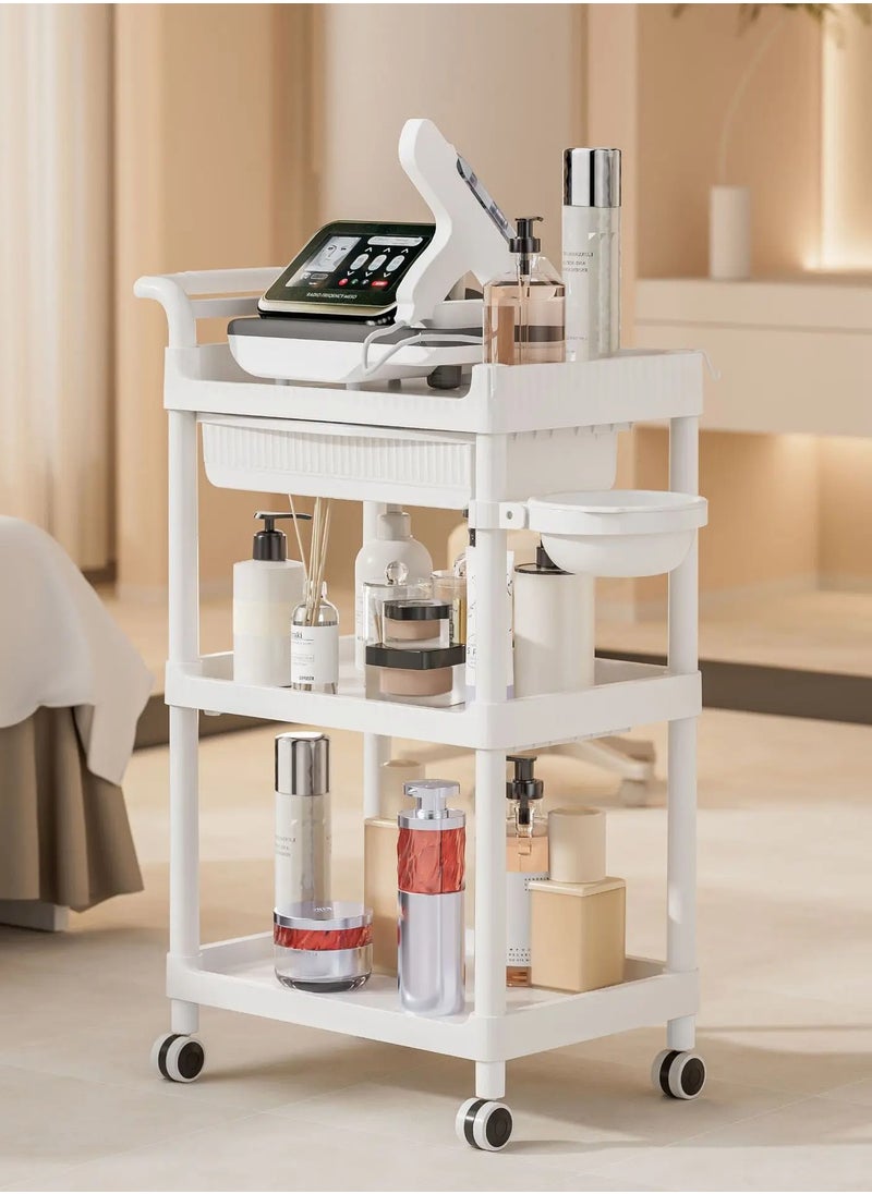 Generic - Beauty Salon Trolley Cart with Wheels 3-Tier Mobile Spa Trolley Rolling Utility Cart Esthetician Cart with 1 Drawer 1 Bowl & 1 Bucket - Image 1