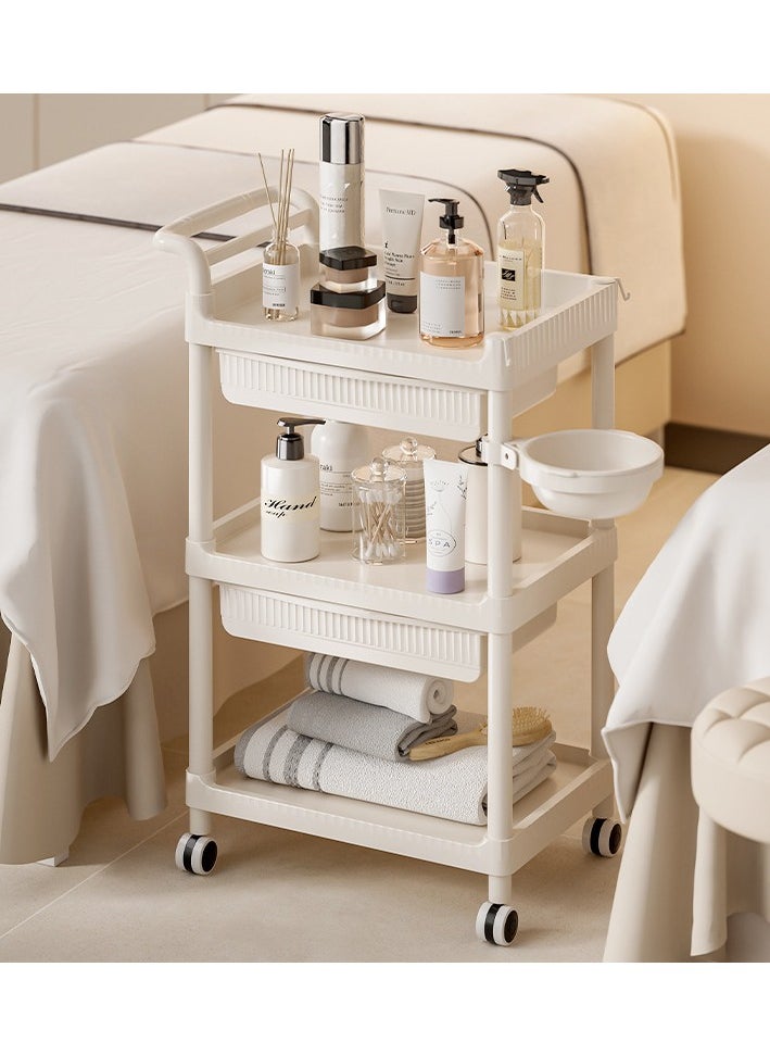 Generic - Beauty Salon Trolley Cart with Wheels 3-Tier Mobile Spa Trolley Rolling Utility Cart Esthetician Cart with 1 Drawer 1 Bowl & 1 Bucket - Image 1