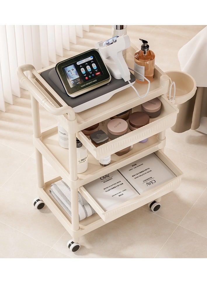 Generic - Beauty Salon Trolley Cart with Wheels 3-Tier Mobile Spa Trolley Rolling Utility Cart Esthetician Cart with 1 Drawer 1 Bowl & 1 Bucket - Image 1