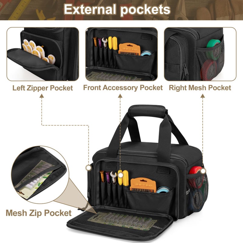 Rexmica 12-Inch Tool Bag with Anti-friction Bottom, Hand Tool Storage Organizer Bag for Men, Tactical Range Bag, Multi-purpose Work Tote for Repairman, Electrician, Carpenters, Handyman, Black - Image 3
