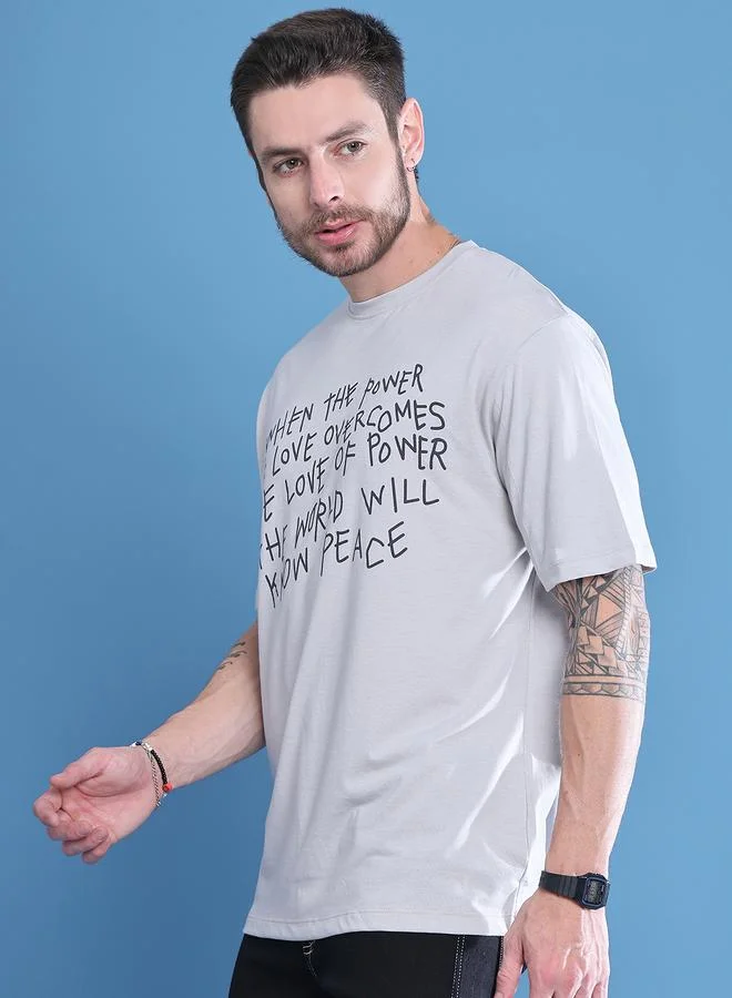 Take Two Grey Men Grey Graphic Print Oversized T-Shirt for Men | Best Price UAE