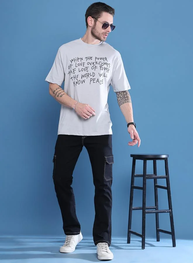 Take Two Grey Men Grey Graphic Print Oversized T-Shirt for Men | Best Price UAE
