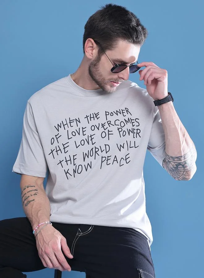 Take Two Grey Men Grey Graphic Print Oversized T-Shirt for Men | Best Price UAE