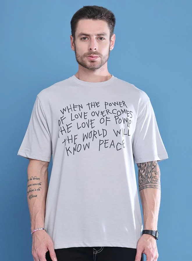 Take Two Men Grey Graphic Print Oversized T-Shirt