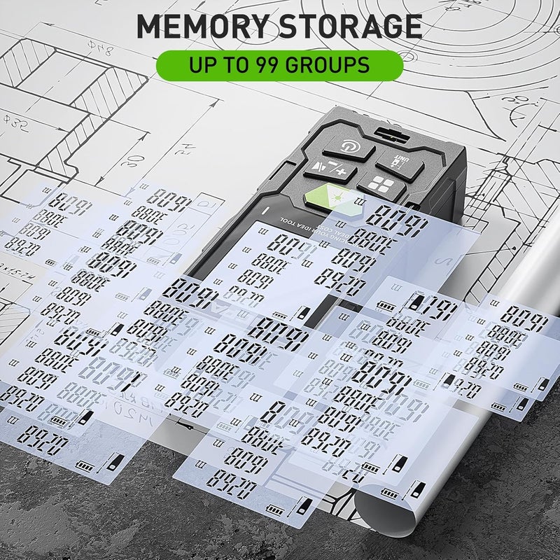 Tomahawk Huepar TTM-0050 Laser Distance Meter 50m RL THK | 164ft Range with Area, Volume, Pythagoras Measurement Laser Class 2 Water & Dustproof 4 Line LCD Display with Batteries & Hand Strap - Image 4