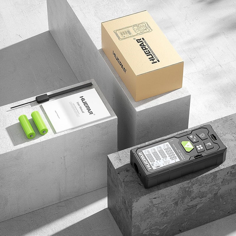 Tomahawk Huepar TTM-0050 Laser Distance Meter 50m RL THK | 164ft Range with Area, Volume, Pythagoras Measurement Laser Class 2 Water & Dustproof 4 Line LCD Display with Batteries & Hand Strap - Image 2