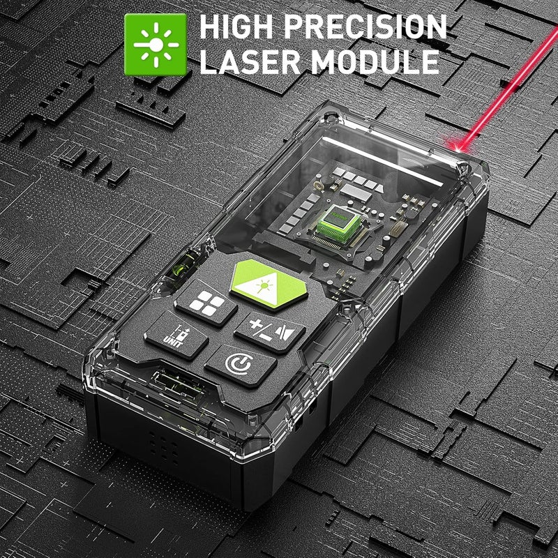 Tomahawk Huepar TTM-0050 Laser Distance Meter 50m RL THK | 164ft Range with Area, Volume, Pythagoras Measurement Laser Class 2 Water & Dustproof 4 Line LCD Display with Batteries & Hand Strap - Image 3