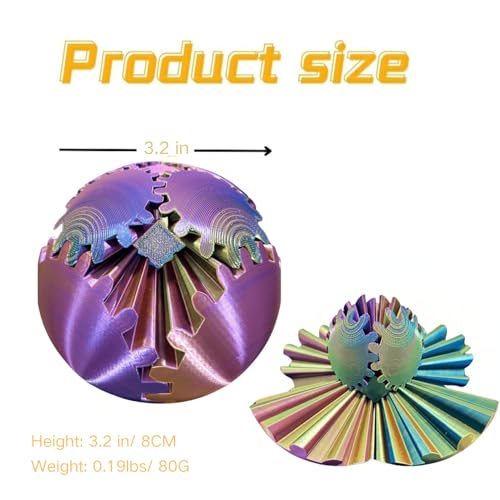 ULTHOOL Gear Ball 3D Printed Spin Ball Cube Fidget Toys Gear Sphere Fidget Toy GearSphere Desk Toy Stress Fidget Balls Fidgets Spinners for Adults Kids Anxiety Relaxing Laser Purple Blue 31 Inch - Image 5