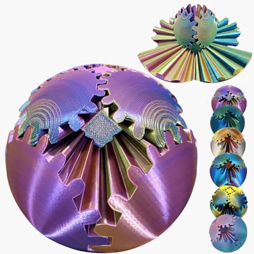 ULTHOOL Gear Ball 3D Printed Spin Ball Cube Fidget Toys Gear Sphere Fidget Toy GearSphere Desk Toy Stress Fidget Balls Fidgets Spinners for Adults Kids Anxiety Relaxing Laser Purple Blue 31 Inch - Image 1