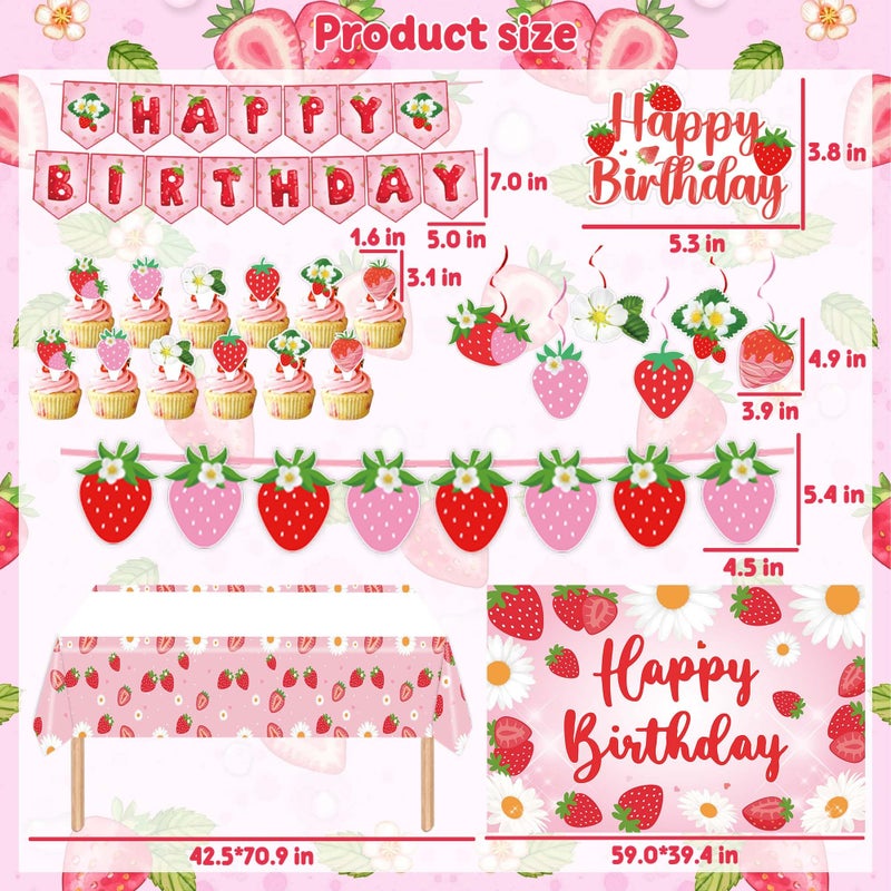 ZOYVUX Strawberry Birthday Decorations, Berry Party Decorations Including Balloon Arch, Backdrop, Hanging Swirls, Tablecloth, Banner, Cake Topper for Strawberry Themed Party - Image 3