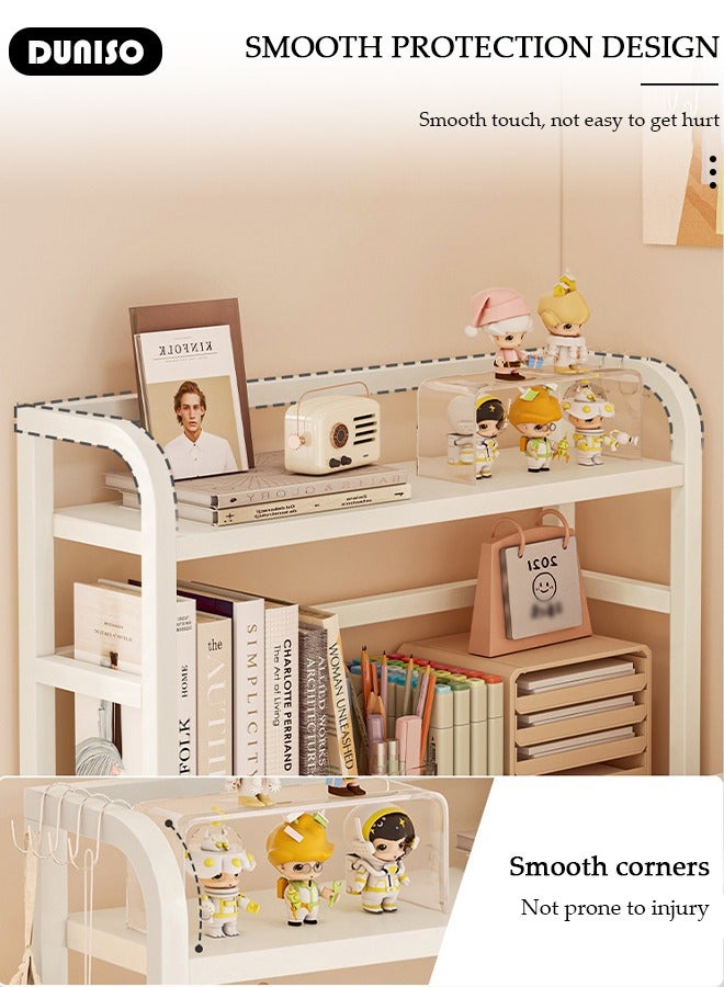 DUNISO Desktop Shelves,2 Tier Desktop Bookshelf,Metal Frame Desktop Organizer Shelf,Desk Display Shelf Decor Office Rack Stationery Organizer Living Room Storage and Dormitory Use  - Image 2