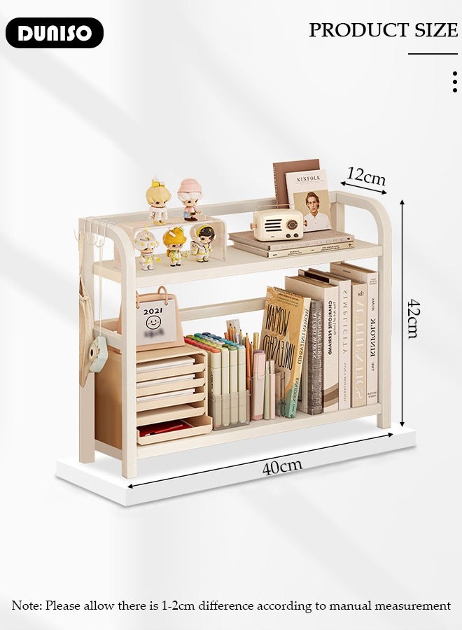DUNISO Desktop Shelves,2 Tier Desktop Bookshelf,Metal Frame Desktop Organizer Shelf,Desk Display Shelf Decor Office Rack Stationery Organizer Living Room Storage and Dormitory Use  - Image 4