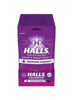 Halls Halls Cough and Throat Relief + Immune Support Elderberry Cough Drops, 12 Bags of 25 Drops (300 Total Drops) 