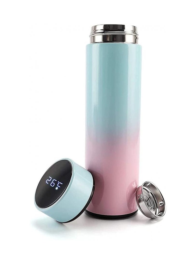 Temperature LED Display Stainless steel Thermos Cup Vacuum Flask Tea Infuser 500ml flask (bue-pink color)